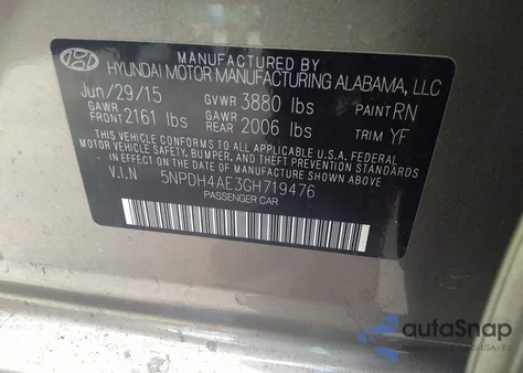 2016 Hyundai Elantra Se from USA, damaged, VIN 5NPDH4AE3GH719476